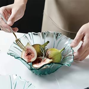 TEMU 1pc 고급 식사용 유니크 리플 디자인 유리 샐러드 보울 - 가정용 과일 및 스낵 서비스 디쉬, 견과류, 건식 과일, 애플리터용 완벽한 스낵 서비스 보울 | 리플 패턴 보울 | 장식 유리