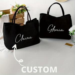 TEMU 맞춤제작 브라이즈메이드 & 비치 토트백 - 개인화된 이름 인쇄 나일론 토트백, 자석 잠금장치 포함, 블랙 옵션 (웨딩, 신부 파티, 여행용) - 할로윈, 크리스마스, 추수감사절, 새해, 발렌타인데이 선물
