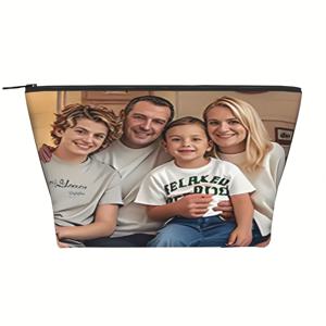 TEMU 맞춤형 사진 메이크업 보관 가방 - 넓은 바닥의 사다리꼴 경량 정리함, 여성 및 남성용 휴대용 화장품 & 문구 파우치, 블랙, 개인화 선물