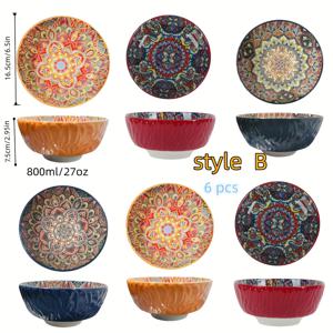 TEMU 4/6개 세트, 28oz 컬러풀 엠보싱 스타일 세라믹 수프 볼 (6.5인치), 시리얼·샐러드·조림국·죽·파스타용, 오븐 및 식기세척기 사용 가능