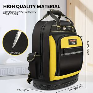 TEMU AIRAJ 헤비 듀티 공구 백팩 (노트북 수납 공간 & 몰딩 베이스 포함) - 전기 기술자, 정비공, 건설 노동자를 위한 대용량 공구 정리 백팩