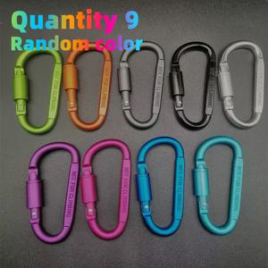 TEMU 9pcs D형 알루미늄 후크 잠금 게이트 포함, 42x80mm, 8cm 잠금 너트, 캠핑, 하이킹, 낚시 및 야외 걸이용, 보관 가방 포함, 캠핑 장비, 야외 걸이 후크/고품질 강화 알루미늄 합금/다양한 색상/키체인