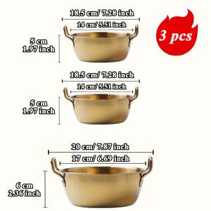 TEMU 3pcs 스테인레스 스틸 더블 핸들 스낵 보울 - 골든 핏, 전자레인지 안전, 견과류, 과일, 쌀, 샐러드에 이상적, 주방 필수품|우아한 주방 용품|내구성 있는 주방 용품