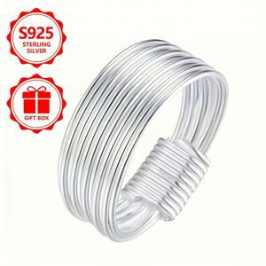 TEMU 925 스테인리스 실버 여성 반지, 얇은 와이어 디자인, 심플하고 우아한 니치 스타일, 앤티크 스타일, 멀티 레이어 밴드, 및 파티에 완벽