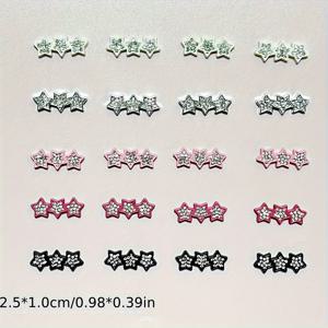 TEMU 20개 Y2K 미니 라인스톤 참 - 핑크, 블랙, 화이트 별과 오각형 플랫 백 디자인 | 휴대폰 케이스, 헤어 클립, 주얼리용 DIY 액세서리 | 내구성 ABS 소재, Y2K 폰케이스 장식