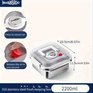 TEMU 식품 등급 316 스테인리스 프레스 타입 진공 포장기, 과일, 채소, 고기 및 식사용 재사용 가능한 식품 보관 용기 - 사무실, 여행, 주방 사용에 이상적