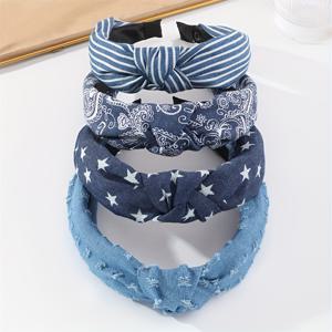 TEMU 4개/세트 레트로 데님 페이즐리 스타 헤어밴드, 여아용 헤어스타일 액세서리