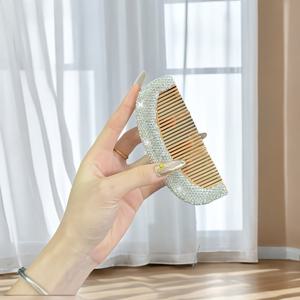 TEMU 1개 반짝이는 라인스톤 장식 빗 - 미세한 이빨, 휴대용 정전기 방지 머리뜯기, 모든 헤어 타입에 적합, 긴 모발 및 두피 마사지에 완벽