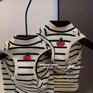 TEMU 작은 개용 귀여운 체리 조끼 - 레드 체리 악센트가 있는 가벼운 통기성 니트 민소매 의상, 베이지 & 화이트 치와와, 말티즈, 포메라니안, 요키 패션 봄 여름 가을용|강아지옷