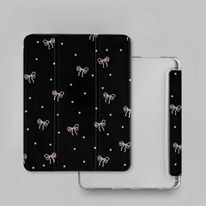 TEMU 1개 핑크 블랙 나비 트라이폴드 플립 스탠드 펜 슬롯 안티드롭 케이스, 접이식 미끄럼 방지 조절형 킥스탠드 유연 보호 커버 - iPad Air 4세대/5세대 10.9인치, 7/8/9세대 10.2인치, 5/6세대/Air 1/Air 2 9.7인치, Air 3세대 10.5인치, Pro 11인치 호환, 귀여운 선물 (남자친구 여자친구용)
