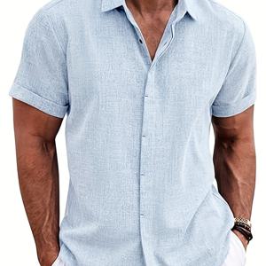 TEMU 1개 남녀공용 가벼운 통기성 리넨 셔츠 - 버튼 프론트 플라켓, 여름 휴가용 루즈핏 비치 웨딩 셔츠, 공식 및 캐주얼 이벤트 - 화이트, 핑크, 그린, 블루, 그레이 색상 가능 - 세탁기 사용 가능, 야외 레저복, 클래식 칼라 디자인, 내구성 있는 구조, 휴가 옷장