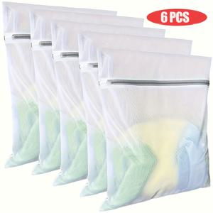 TEMU 6개 세트 메쉬 빨래망 - 두꺼운 통기성 지퍼형 안티탱글, 내구성 폴리에스터 속옷·스웨터·실크용 세탁백 - 여행·집·기숙사 필수품, 투명 디자인, 강화 스티칭, 의류 관리, 컴팩트 정리함, 자주 이동하는 분들을 위한 세탁 가방