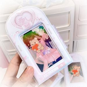 TEMU 드림이 빈티지 일본 스타일 원 그리드 카드 앨범 - 귀여운 곰돌이 & 플로럴 디자인, 내구성 있는 플라스틱 직사각형 팬 컬렉션 정리함 (유명인 기념품, 사진, 스티커 및 리본용)|카드스티커