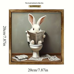 TEMU 매력적인 토끼 독서 목재 벽화 - 7.87x7.87 인치 러스티 장식용 사인, 우아한 토끼와 신문 장면, 집 거실, 침실, 또는 사무실 장식에 이상적, 토끼 액세서리