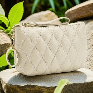 TEMU 에인슈어드 퀼트 패턴 미니 지퍼 파우치 - 가벼운 컴팩트 립스틱 & 동전 지갑, 키링 포함, 내구성 있는 폴리에스터 소재 (살구색/블랙), 여성용 패션 액세서리, 메이크업 백, 메탈릭 지퍼 클로저|키링|키링부자재