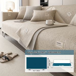 TEMU 라벨이 있는 아마소파 쿠션, 사계절용 미끄럼 방지 시트 커버, 모던 스타일, 세탁기 사용 가능, 반려동물 친화적, 1/2/3/4인용 및 L자형 소파에 적합, 거실 인테리어