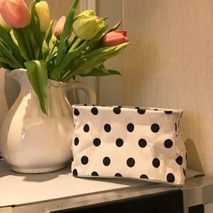 TEMU 현대 폴카 도트 캔버스 보관함 - 책상, 홈 오피스, 또는 거실용으로 내구성이 뛰어난 폴리에스터 원단 정리함 - 책, 장식, 및 소형 물품을 위한 공간 절약 디자인, 책 보관함, 선반 바구니|책꽂이