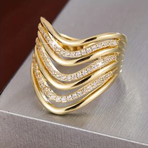 TEMU 요요 여성용 링 - KC 골드 도금 구리 주얼리, 와이드 밴드 & 웨이브 빈티지 디자인, 합성 지르코니아 스톤 - 우아한 결혼식, 파티, 일상용 반지 - 여성을 위한 크리스마스 선물, 저렴한 럭셔리 주얼리, 패션 액세서리, 고급 도금, 패션 애호가|반지