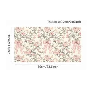 TEMU 1개 빈티지 플로럴 핑크 리본 대형 게이밍 마우스 패드 - 스티치 처리된 가장자리, 미끄럼 방지 고무 베이스, 사무실 & 홈 데스크용 키보드 매트 | 플로럴 디자인 | 스티치 에지 데스크 마우스 패드