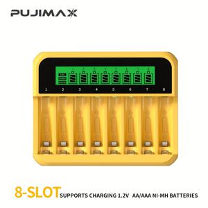 TEMU PUJIMAX 8슬롯 스마트 LCD 배터리 충전기, 개별 슬롯 모니터링, 과충전/과열/과전압/과온도/과전류/과진동 방지, AA/AAA Ni-MH/Ni-Cd 충전지용 고속 충전 (AA/AAA, LCD 디스플레이, 8슬롯 충전기 호환, 배터리 미포함) - 가정/사무실/작업장 사용에 이상적, 에너지 효율적 설계, 휴대용 충전기