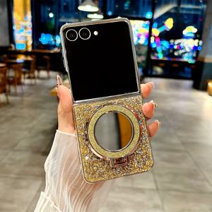 TEMU Opulent Bling Rhinestone 코팅된 Glitter Mirror 자석 스탠드 폰 케이스 for galaxy Z Flip 6 5 4 3 Zflip 7 5G 드롭-저항성 보호 커버|폰케이스
