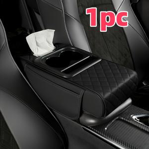 TEMU 2/1개 럭셔리 PU 가죽 차량용 암레스트 쿠션 (컵홀더 & 티슈박스 포함) - 다기능 차량 내부 액세서리, 편안함 강화, 세련된 디자인, 수납 솔루션