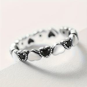 TEMU 1개 우아한 하트 스택형 반지 - 인터로킹 하트 비즈, 925 은도금 구리 주얼리 (결혼식, 파티, 크리스마스, 발렌타인데이용), 십대용