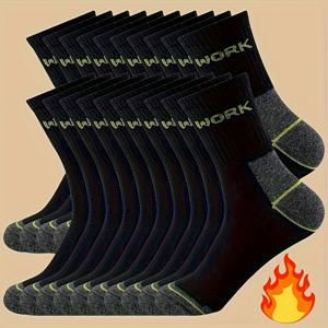 TEMU 20/30쌍 남성용 두꺼운 겨울 양말 - 168바늘 제작, 습기 제거 및 냄새 방지 워크 라벨링 보온 크루 양말, 폴리에스터 소재, 야외 스포츠 & 비즈니스 캐주얼 착용