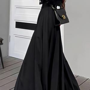 TEMU 여성용 우아한 맥시 스커트 - 플레어드 헴 포멀 & 캐주얼 팬츠슈트, 사이드 지퍼 클로저, 논스트레치 원단, 사계절 일상 및 특별 행사용 맥시 드레스 대체 아이템, 다재다능한 패션, 구조적인 실루엣