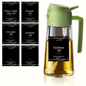 TEMU 1개 주방용 유리 올리브 오일 디스펜서 병, 2-in-1 오일 스프레이 및 요리용 병, 16oz 다크 그린 유리 오일 병, 6pcs 스티커 포함, BBQ와 주방을 위한 완벽한 조리 도구