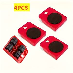 TEMU 4개 세트 - 최대 440파운드 하중용 전동 롤러, 소파 및 침대 이동 용이, 광택 금속 표면, 레드 & 블랙 디자인, 간편 레버 메커니즘, 부드러운 , 휴대용 수납