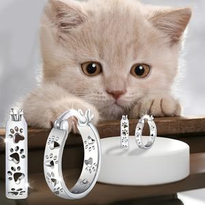 TEMU 2개 세트 여아용 고양이 발바닥 귀걸이 - 데일리 & 포뮬 주얼리, 알레르기 방지 스터드, 생일/졸업/크리스마스/ 선물, 사계절 일상 및 특별한 날을 위한 귀걸이, 신선한 액세서리, 휴일 장식품, 우아한 디자인, 가벼운 스터드, 패션 액세서리, 귀여운 동물 주얼리, 청소년용 파티 소품