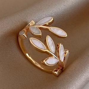 TEMU 여성용 조절 가능한 리프 링 - KC 골드 도금 플로럴 디자인, 우아한 자연 영감 일상 & 파티 반지, RYYM의 연중 스택 가능 생일/기념일 선물, 꽃 주얼리, 다목적 액세서리, 에나멜 마감, 세련된 공예