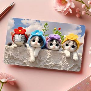 TEMU 2D 플랫, 2D 플랫 스티커 세트 2개 - 재미있는 고양이 캐릭터 디자인, 내구성 있는 PVC 카드 보호 커버 & 스크래치 방지 프라이버시 커버 - 신용카드, 은행카드, 교통카드에 완벽한 2D 플랫