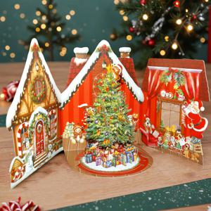 TEMU 1개 크리스마스 팝업 카드, 따뜻한 고양이 축제 장면 - 가족 및 애완동물 애호가를 위한 완벽한 수제 인사 카드, 홈 데코 및 휴일 축하에 이상적, 크리스마스, 파티 초대 카드에 최고