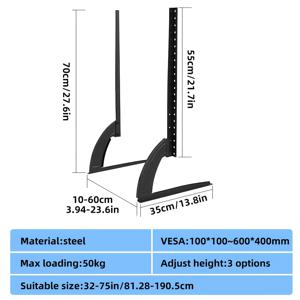TEMU 1개 블랙 TV 베이스 데스크탑 스탠드, 32~75인치 평면 LCD/LED TV용 무드릴 장착 가능, 최대 하중 110 lbs & VESA 지원 (600×400mm), 벽걸이형, 쉬운 설치