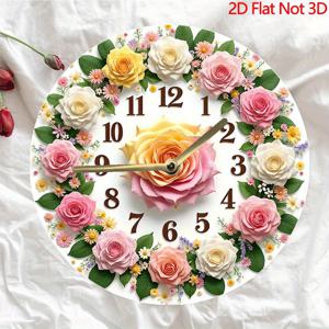 TEMU 1개 우아한 플로럴 장식 벽시계 - 파스텔 핑크/화이트/베이지, 브라운 바늘 디자인, 인조 나무 (내구성 & 가벼움) - 거실, 침실, 사무실용 쉬운 설치 평면형 - 어버이날, 결혼기념일, 봄 홈 데코 선물에 완벽 - AA 배터리 미포함 (배터리 별도 구매 필요), 빈티지 플로럴 장식, 2D 평면 시계