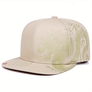 TEMU 남녀공용 레드 드래곤 자수 스냅백 플랫 브림 캡