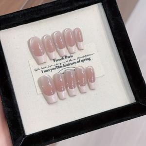 TEMU 10개입 핑크 글리터 캣아이 프렌치 스타일 스틸레토 인조네일 - 테이퍼드 미디엄 길이 누드 프레스온 네일, 데일리 및 특별한 날을 위한 여성용 DIY 네일 아트 액세서리, 우아한 디자인, 뷰티 액세서리