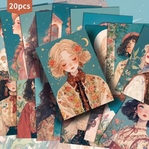 TEMU 20팩 ASSTSS 빅토리안 애니메이션 소녀 엽서 - 빈티지 드레스의 고딕 플로럴, 파스텔 컬러, 우아한 애니메 캐릭터 - 4x6인치 스크랩북, 저널링, 생일/기념일 카드 - 팬을 위한 수집용 애니메 장식품, 공예 액세서리, 빅토리안 애니메 아트, 예술적인 일러스트레이션