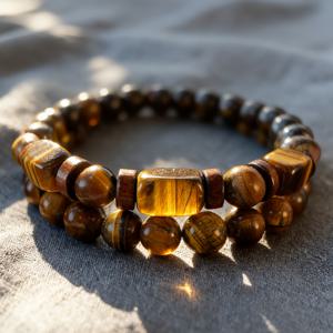 TEMU 2개 세트 레트로 천연 타이거 아이 스톤 팔찌, 남성용 비즈 팔찌, 데일리 웨어 및 발렌타인데이 선물 추천