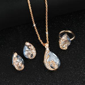 TEMU 우아한 빈티지 스타일 인조 보석 세트 - 매칭 귀걸이, 목걸이 및 반지, 반짝이는 블루 & 골드 톤 악센트 포함, 어머니날, 발렌타인데이 선물 및 일상 착용에 완벽, 주얼리 세트, 세련된 디자인, 내구성 있는 보석