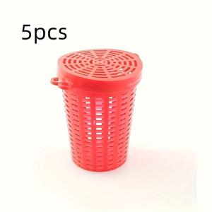 TEMU 5개 세트, 빨간색과 흰색 미끼 컵, 물고기 미끼 상자, 작은 새우, 민노우, 새우, 지렁이, 게, 잉어 및 잉어용 플라스틱 물고기 미끼 상자 - 쉬운 미끼 보관을 위한 통풍 설계, 트랩 먹이 액세서리 | 원통형 트랩 디자인 | 내구성 있는 플라스틱 구조