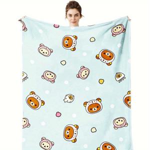 TEMU 귀여운 곰과 디저트 테마 플란넬 담요 - 부드럽고 가벼운, 세탁기 사용 가능, 침실·거실·소파 장식에 완벽 | 어버이날 & 부활절 선물로 딱, 연중 내내 우아한 인테리어