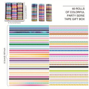 TEMU 60롤 레트로 와시 테이프 세트, 30롤의 청동 호일 액센트 - 컬러풀, 축제 테마 플래너 액세서리 DIY 공예, 스크랩북, 선물 포장, 파티 장식, 스크랩북 용품|생동감 있는 테이프 디자인|종이 테이프 롤, 스크랩북용 와시 테이프, 레트로 스타일 와시 테이프, 컬러풀 테이프, 내구성 있는 테이프, 공예용 테이프, 장식용 테이프
