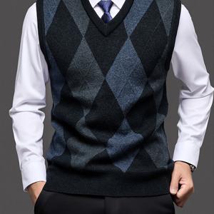 TEMU 남성용 편안한 니트 조끼 - V넥, 민소매, 리브드 질감, 갈색 & 베이지 체크무늬, 가을/겨울 캐주얼 착용에 완벽, 아빠, 남편 또는 남자친구를 위한 이상적인 선물, 겨울 조끼, 남성용 니트 조끼, 올리브 그린 니트 조끼, 남성용 화이트 V넥 조끼, 남성용 스웨터 조끼, 풀오버 남성용, 스웨터 조끼|민소매