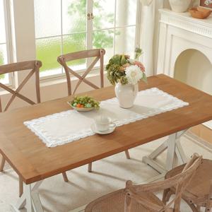 TEMU 1개 폴리에스터 원단 | 화이트 고급 자수 레이스 테이블보, 가정 주방 거실 긴 식탁 원형 테이블, 테이블 러너, 냅킨, 화장대, 캐비닛, 신발장, 침대 옆 테이블 장식, 시즌별 홈 파티 장식에 적합