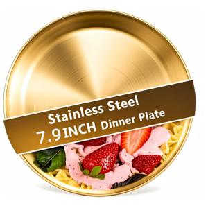 TEMU 골든 샐러드 플레이트 20pcs | 7.8인치 라운드 스테인리스 스틸 메탈 서빙 접시, 디저트 및 빵 전시용, 식기세척기 안전, 파티 뷔페 및 케이터링 서비스에 이상적