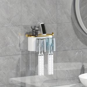 TEMU 설치가 쉬운 벽걸이 칫솔 홀더와 구강 세척 컵 - 드릴링 필요 없음, 공간 절약형 욕실 정리함, 치약 및 브러시용, 투명, 칫솔 세트, 욕실용 칫솔 홀더, 칫솔 보관, 슬림한 디자인, 내구성 있는 플라스틱