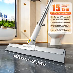 TEMU 바닥 스퀴지 빗자루, PP 소재 스퀴지 바, 스테인리스 폴, 다기능 3-in-1 디자인, 회전 가능한 스퀴지 헤드, 총 길이 약 39.37인치, 유리·머리카락·욕실 타일 청소 가능